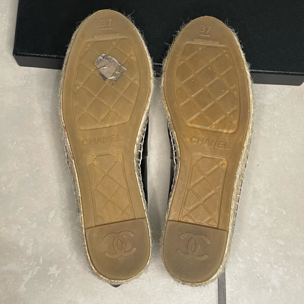Chanel Black Leather Espadrilles Size 37 G29762 - Picture 13 of 16